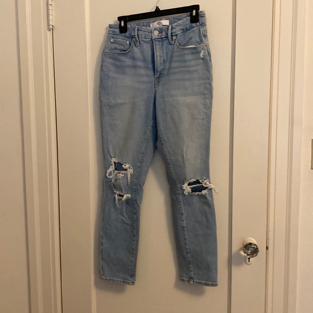 Good American x Zara Classic Slim High Rise Light Wash Jeans